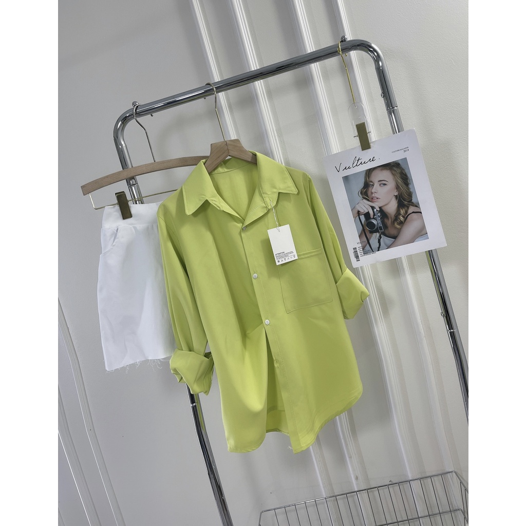 Set sơ mi xanh cốm neon quần short đùi ulzzang unisex set bộ nữ LD159