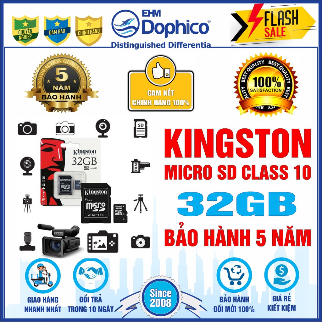 Thẻ nhớ Kingston 32GB – KINGSTON MicroSD Class10 – CHÍNH HÃNG – Bảo hành 5 năm – Kèm Adapter