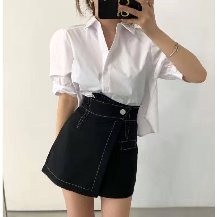 Áo sơ mi nữ cộc tay xếp ly sau lưng