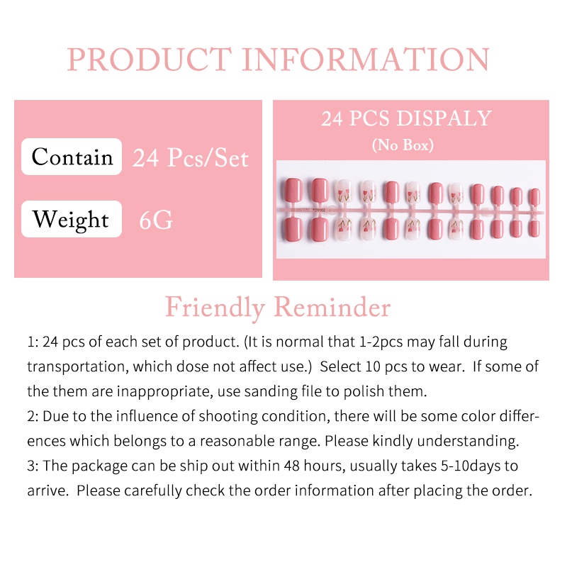 Set 24 móng tay UR SUGAR giả màu hồng kiểu pháp tiện dụng