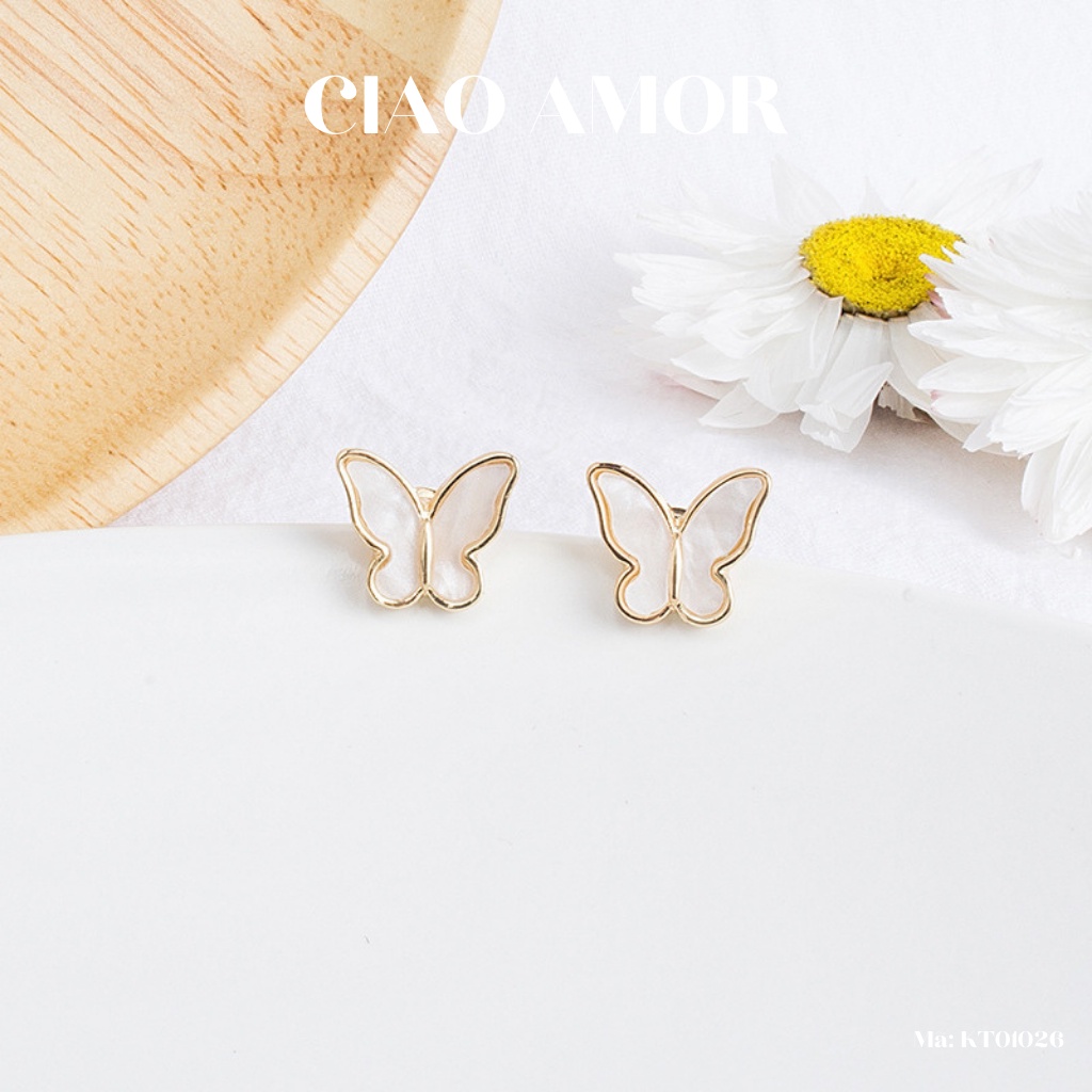 Khuyên tai nữ, bông tai nữ bạc S925 bướm đá vân thời trang Trang sức Ciao Amor - Mã KT0126