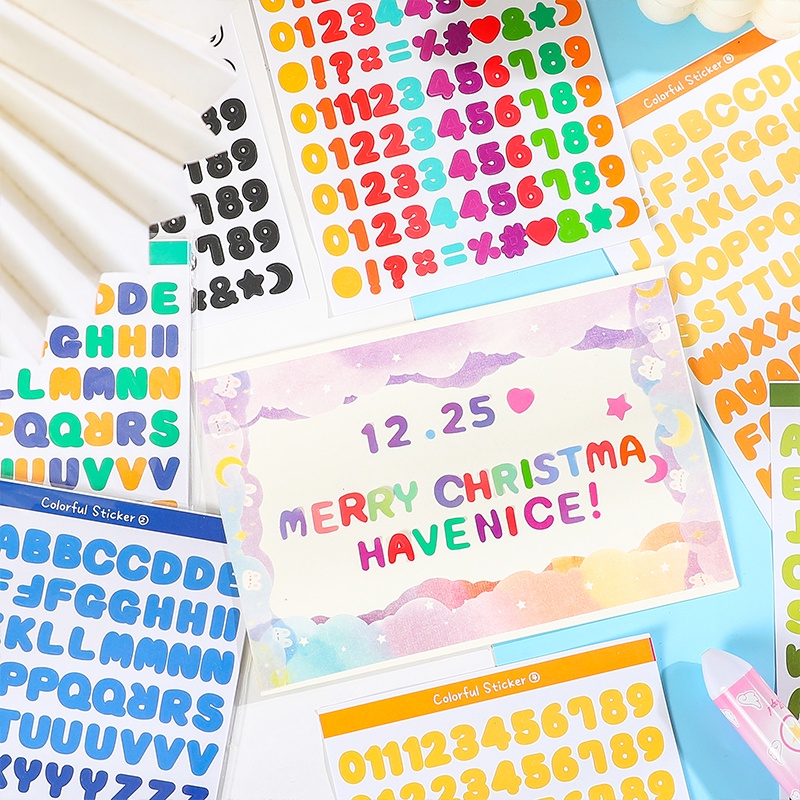 Set 6 Tờ Miếng Dán Chữ Cái Và Số Nhiều Màu Sắc Dành Cho Học Sinh DIY