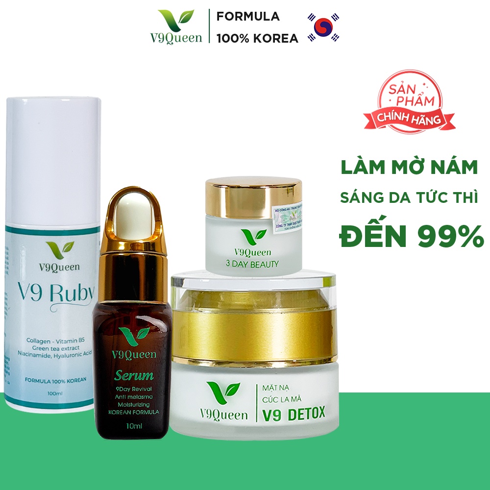 [COMBO 4] Kem nám tàn nhang V9Queen, bộ mỹ phẩm làm mờ thâm nám tàn nhang dưỡng trắng da