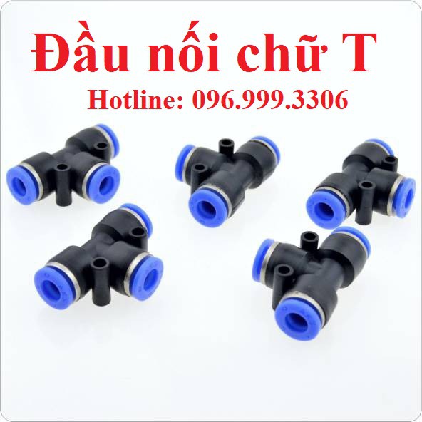 Đầu nối PE chia ba chữ T khí nén, phun sương PE 4, PE 6, PE 8, PE 10, PE 12, PE 14, PE 16 chịu được áp suất cao giá sỉ