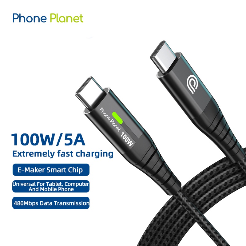 Dây Cáp Sạc Nhanh Phone Planet 100w usb c Sang type c Có Đèn led 2m Cho samsung xiaomi laptop