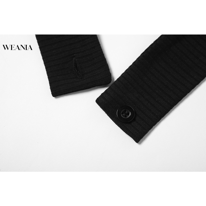 Jumpsuit WEANIA tay dài phối lưới thiết kế cổ chữ u quyến rũ