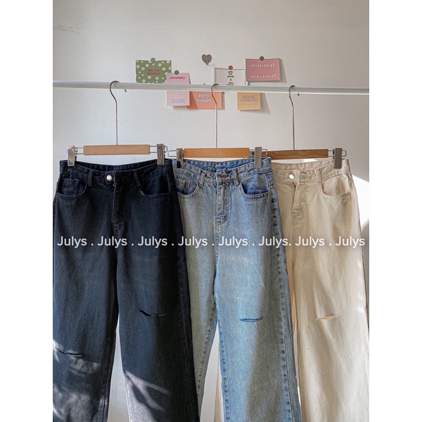 Quần jeans suông rách gối 1348 JULYS STORE (ảnh thật shop chụp kèm video cận chất)