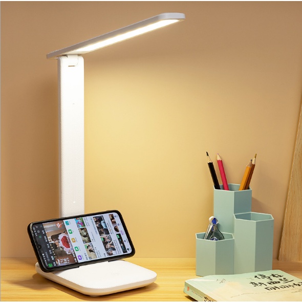 (loại cắm trực tiếp ) Đèn bàn học bóng dài cảm ứng kiêm giá đỡ điện thoại - Đèn để bàn