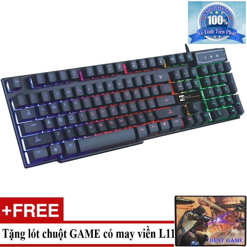 Bàn Phím Giả Cơ chuyên Game R8 1822 Led Nhiều Màu + Tặng lót chuột mã L11