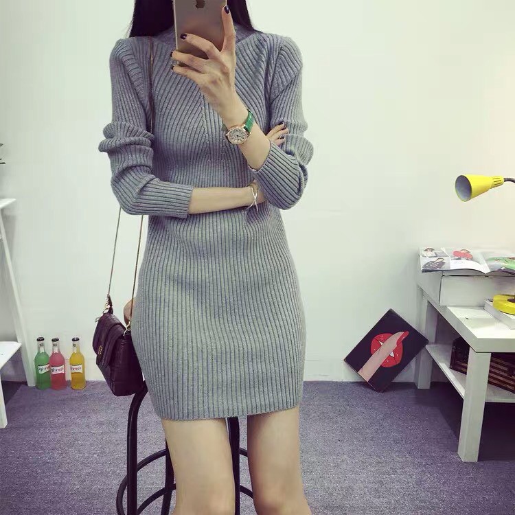 [BÁN SỈ] Váy Len Nữ Cổ 3p Body Ôm Dáng Chất Len Tăm Tay Dài_Mặc Là Quyến Rũ | BigBuy360 - bigbuy360.vn