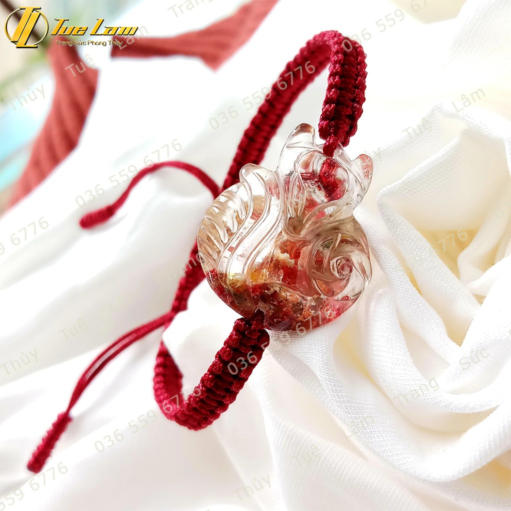 [Handmade] Vòng Chỉ mặt Hồ Ly đuôi cuộn đá ưu linh đỏ