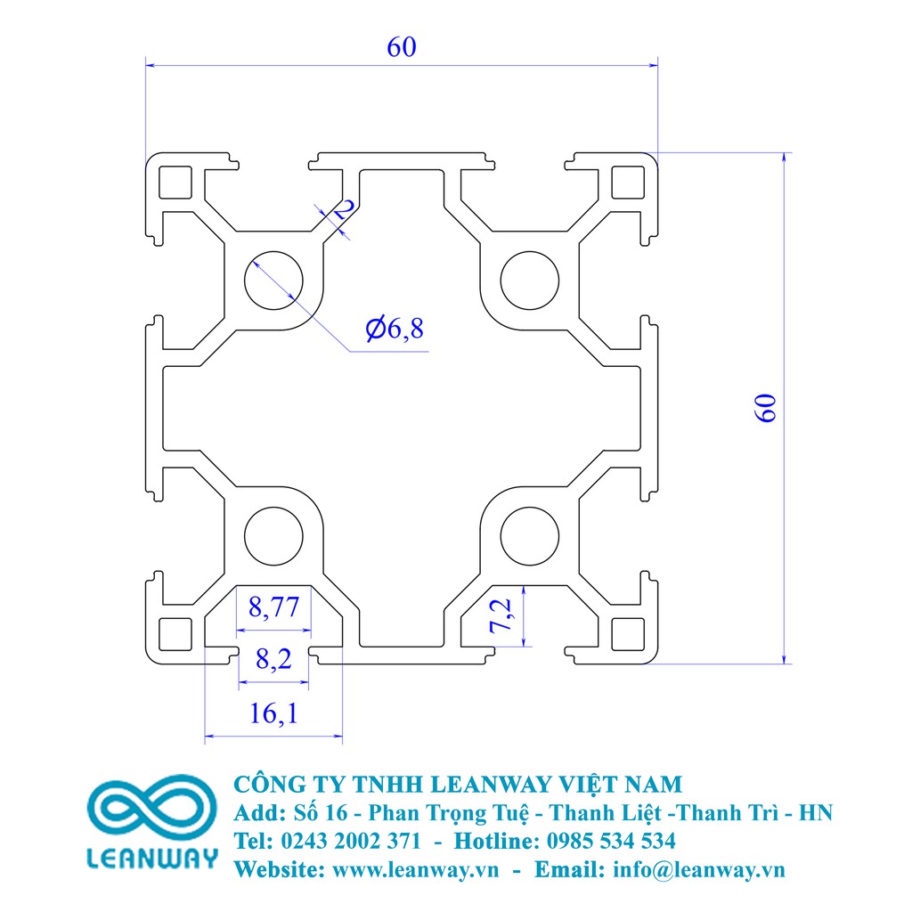 Nhôm định hình 60x60  - Miễn phí cắt theo kích thước yêu cầu.