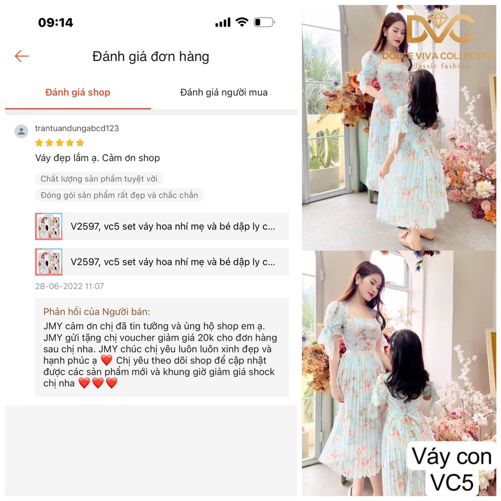 V2597, vc5 set váy voan hoa nhí mẹ và bé xanh mint dáng dài dập ly cổ tim đi biển -  Dolce viva colection