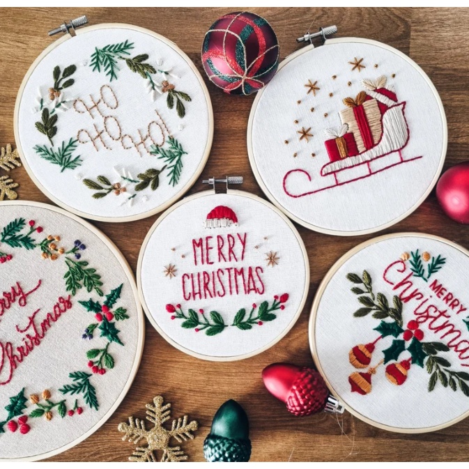 DIY NGUYÊN LIỆU THÊU TAY THỦ CÔNG KÈM KHUNG HOOP merry christmas - KIT THÊU TRANG TRÍ NOEL- BÁCH HÓA NA NA