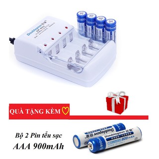 Combo Bộ sạc đa năng 4 khe và 4 pin tiểu sạc AA 1200mAh TẶNG KÈM 2 Pin AAA 900mAh (Doublepow)