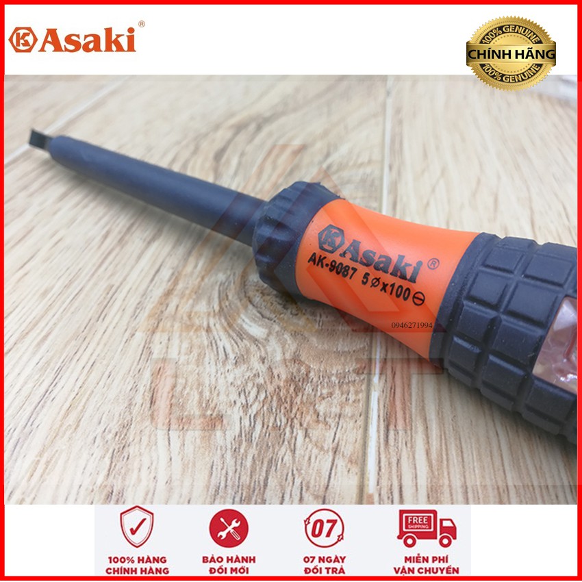 Tua vít cách điện & thử điện 5 mm x 100 mm ( - ) Asaki AK-9087