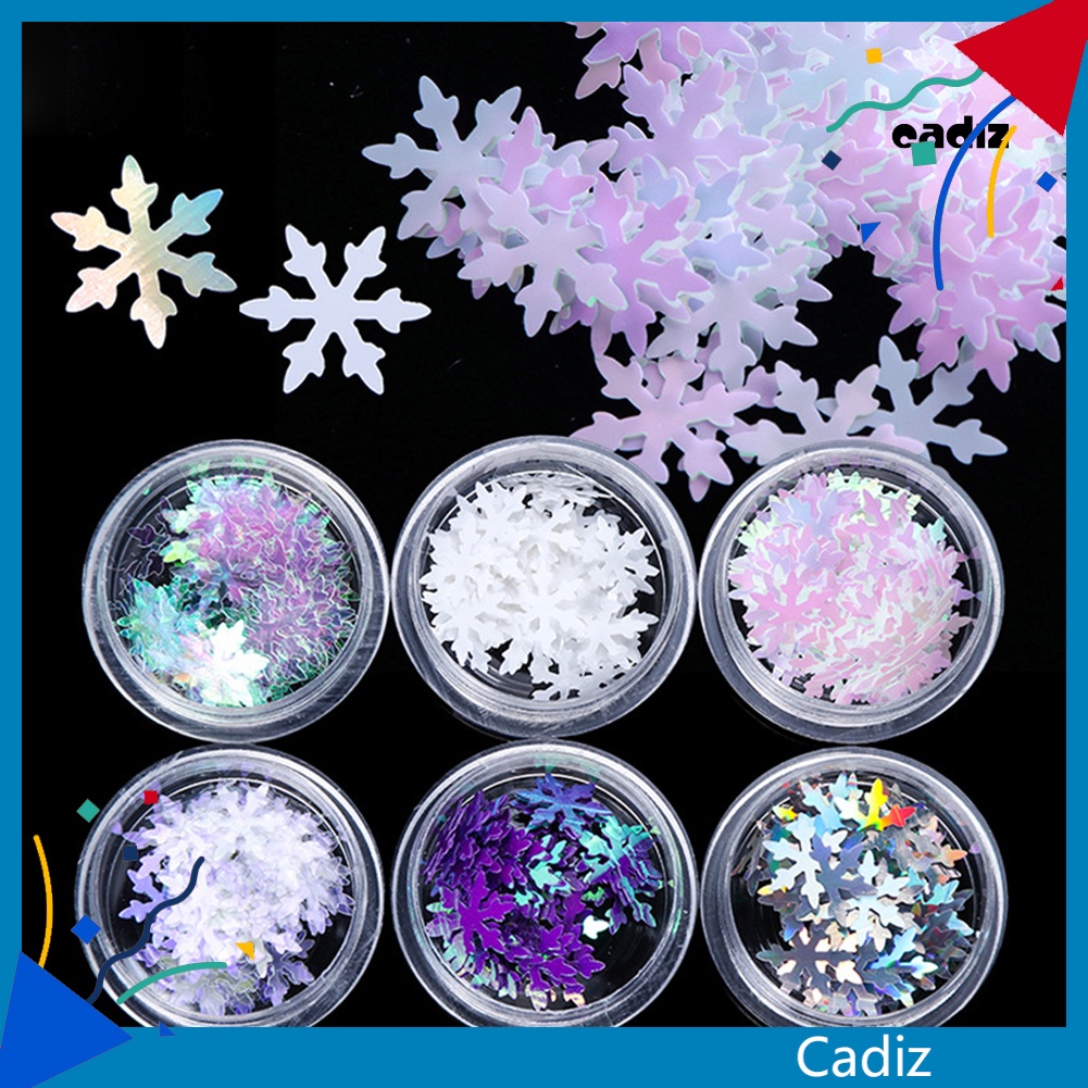 Bộ 6 Hộp Kim Tuyến Hình Bông Tuyết 3D Siêu Mỏng Trang Trí Móng Tay