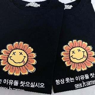 Áo Thun Hoa chữ Hàn hình thật (form unisex)