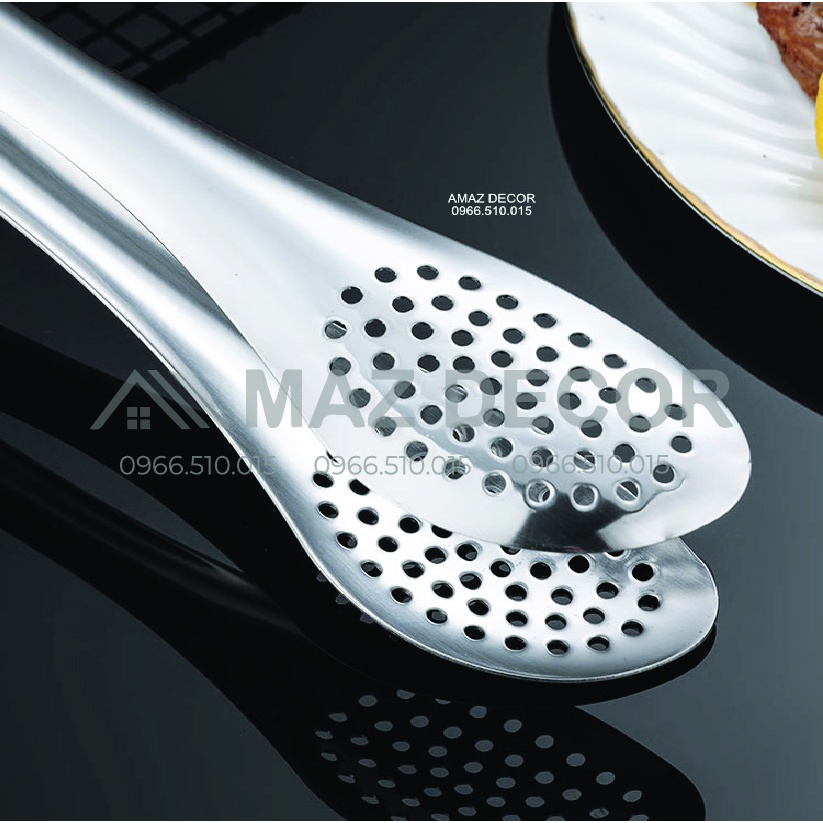 SALE GIÁ SỈ Dụng cụ kẹp inox 304 gắp thức ăn, gắp đá, gắp lỗ ĐẦU TRÒN đồ hấp nóng nướng thực phẩm cao cấp đẹp dày dặn