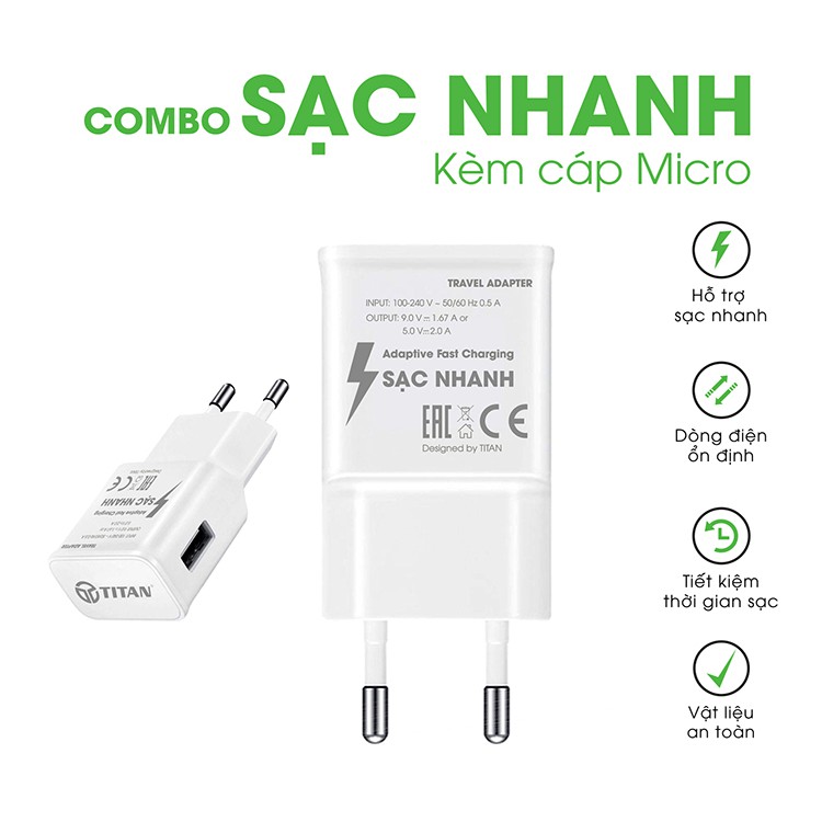 Bộ sạc nhanh Qualccomm 3.0 kèm cáp micro Titan SM09