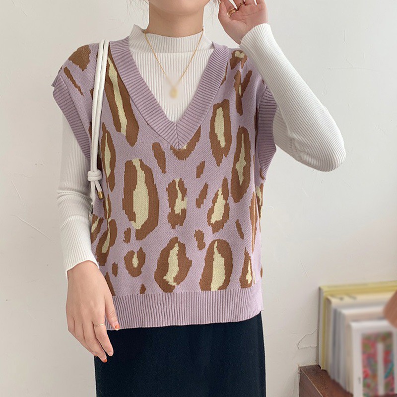 Áo Gi-Lê Len Dáng Rộng Cổ Chữ V Trẻ Trung Phong Cách Retro