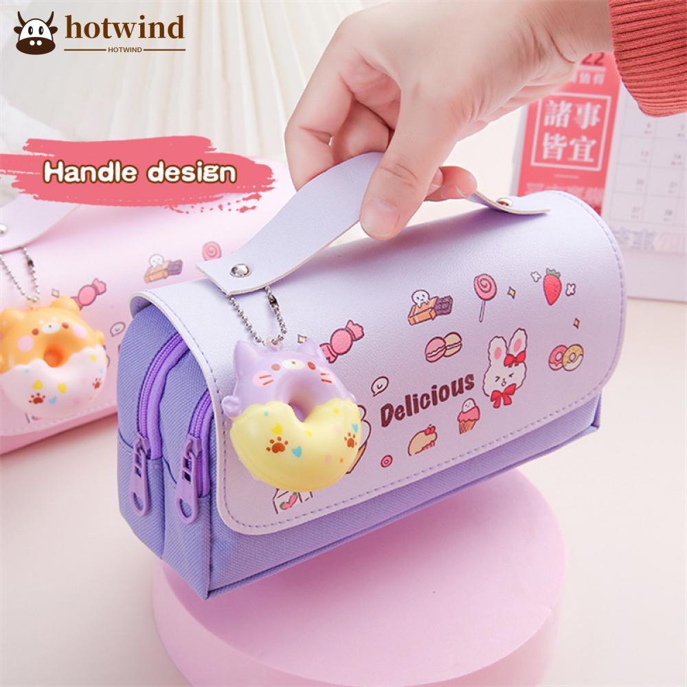 Túi Đựng Bút Ba Ngăn Sức Chứa Lớn Hình Mèo Ngọt Ngào Cho Trẻ Em
