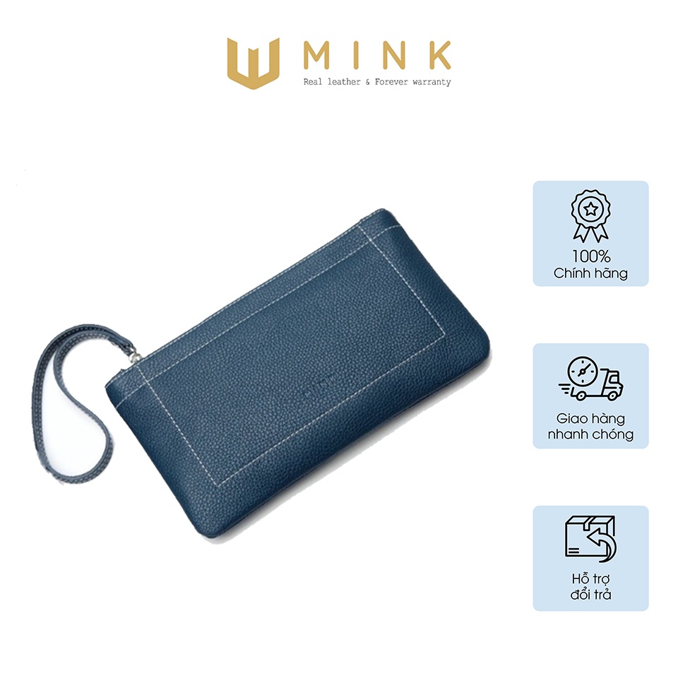 TIN Clutch - Ví cầm tay nữ MINK da thật nguyên tấm lớp 1 cao cấp nhiều màu LS11.