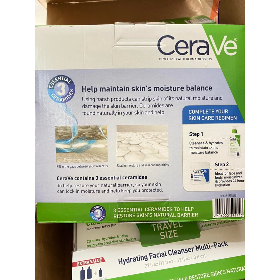 Set 3 chai sữa rửa mặt CeraVe Hydrating Facial Cleanser