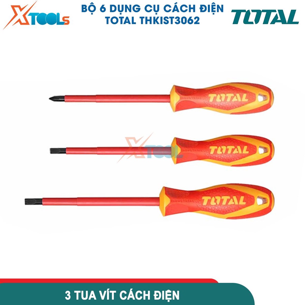 Bộ 6 công cụ cầm tay cách điện 1000V TOTAL THKIST3062 bộ đồ nghề cách điện bao gồm 1 tia vít SL5.5x125-CHÍNH HÃNG-XTOOLS