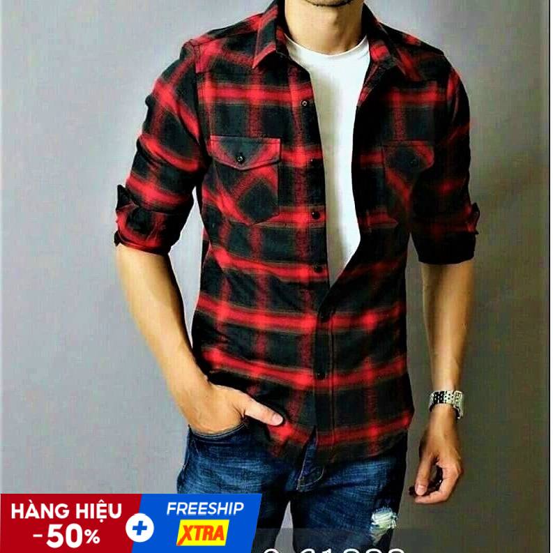 Áo Sơ Mi Nam Khoác Ngoài Kẻ Dài Tay Chất Vải Cao Cấp