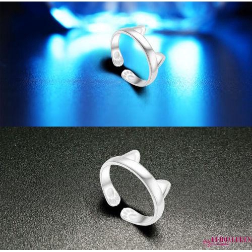 ❀DEM☞New Fashion Women Silver Cute Cat Kitten Ears Animal Design Ring Adjustable Gift