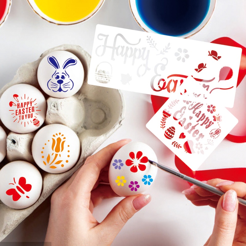 Bộ 12 Khuôn Tô Vẽ Chữ Happy Easter Độc Đáo Trang Trí Nhà Cửa DIY