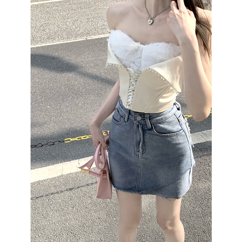 Chân váy jean Chữ A Lưng Cao Thời Trang retro