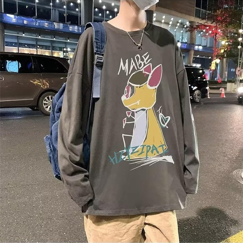 Áo Thun Tay Dài Dáng Rộng In Họa Tiết Hoạt Hình Thoải Mái Thời Trang Cho Nam Và Nữ size M-5XL