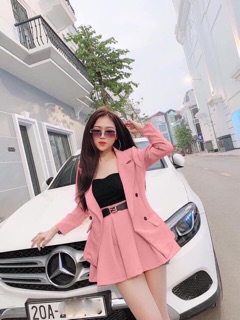 SÉT ÁO VEST NÚT + CHÂN VÁY XẾP LY