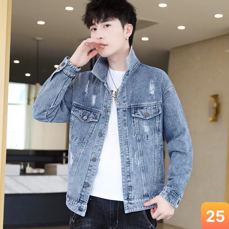 Áo khoác jean nam màu xanh nhạt rách chất bò cao cấp co dãn 4 chiều, áo khoác rin nam đẹp Lavado15 Nhiêu Mẫu Mới