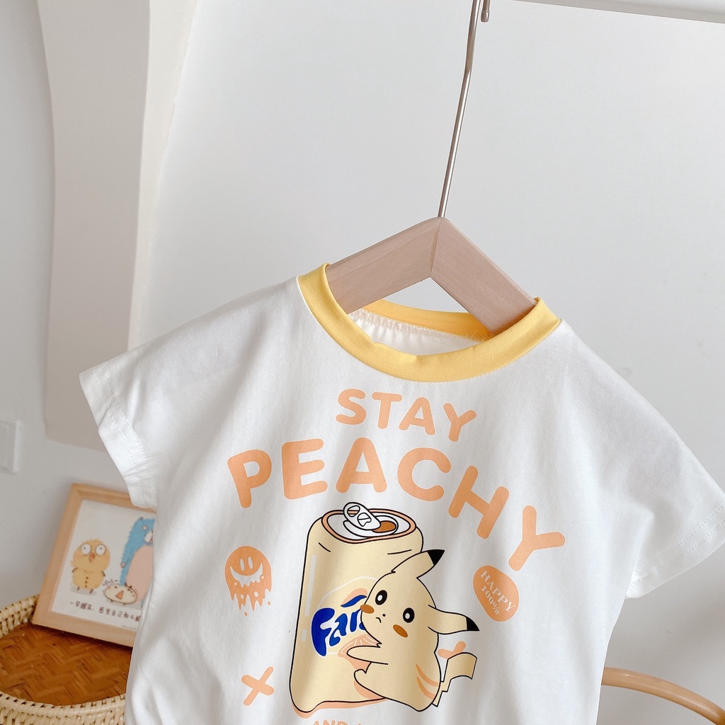 Áo liền quần cotton tay ngắn in họa tiết hoạt hình đáng yêu thời trang mùa hè dành cho trẻ sơ sinh