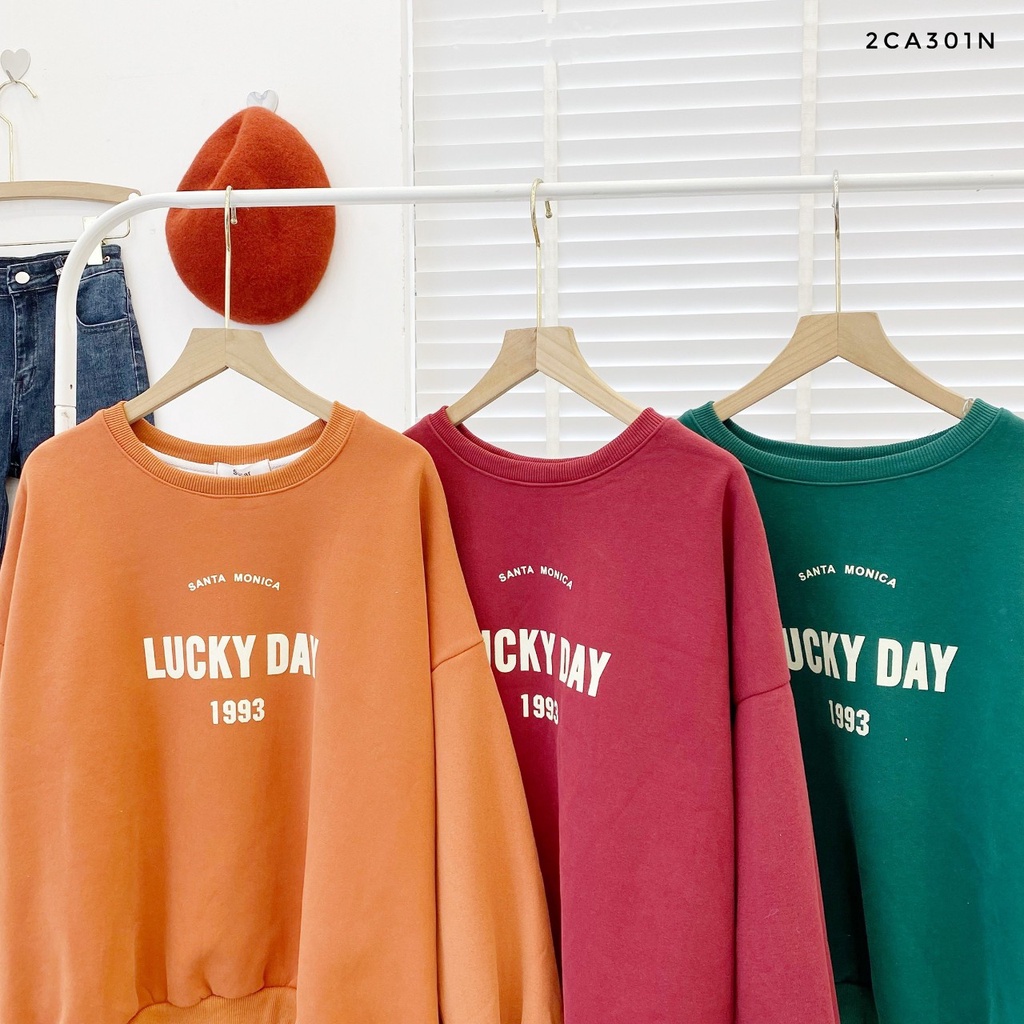Áo nỉ unisex cổ tròn cho nam nữ hoạ tiết chữ lucky day Real Life Shop | BigBuy360 - bigbuy360.vn