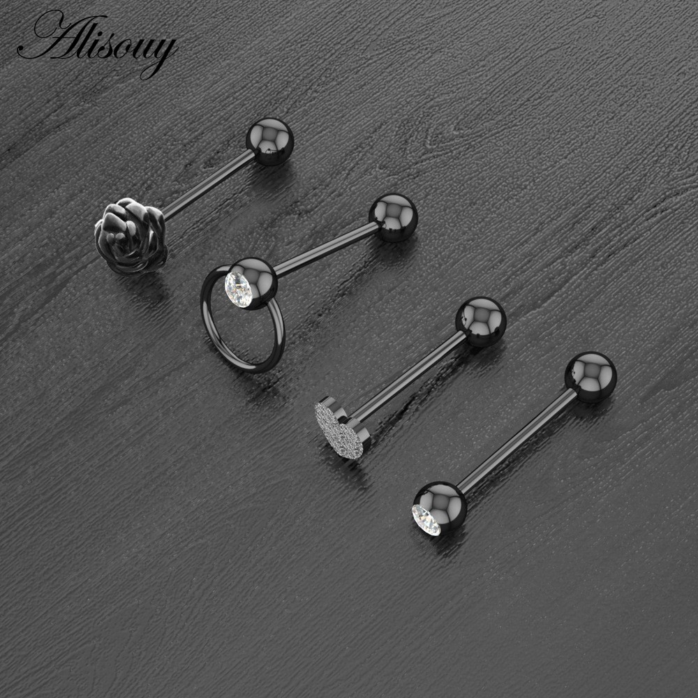 Alisouy 1 Khuyên Lưỡi / Môi / Lưỡi Bằng Thép Không Gỉ Đính Đá zircon Hình Hoa / Trái Tim Trọng Lượng 14g