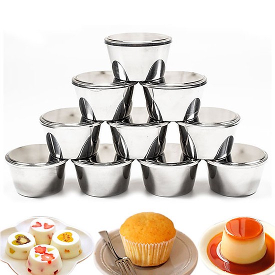 Bộ 10 Khuôn Làm Bánh Inox 304 Có Nắp ( 7cm ) Làm Bánh Flan , Rau Câu , Cupcake, Làm Đá Không Gỉ