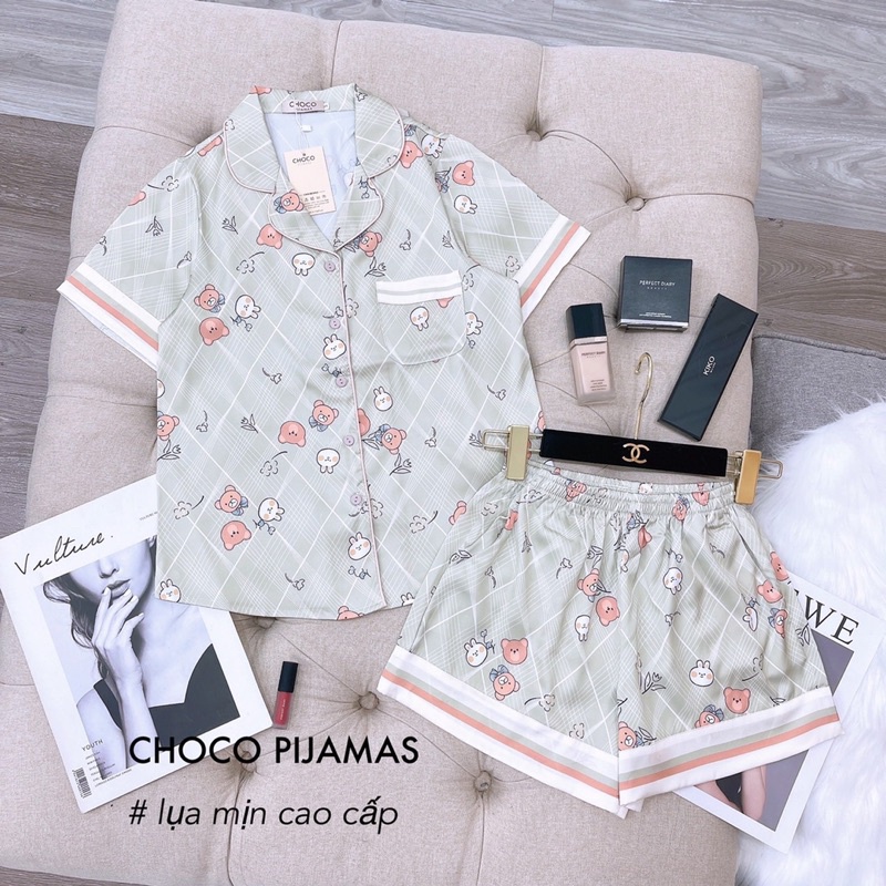 [Hot Hot] Bộ lụa sam - choco bộ lụa đùi cao cấp lụa mịn bộ mặc nhà đẹp bộ pizama đùi