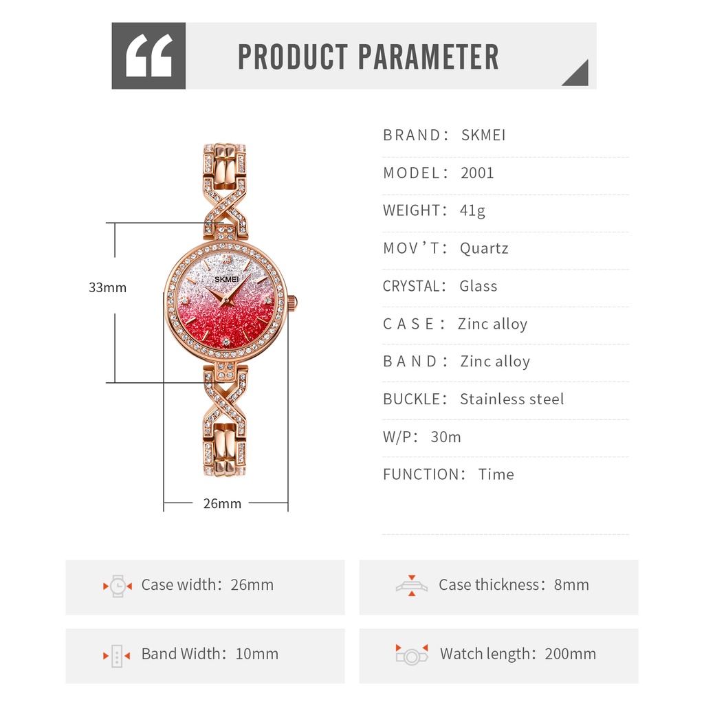 Đồng Hồ Quartz Nữ Đính Hột Xoàn Dây Thép Chống Thấm Nước SKMEI