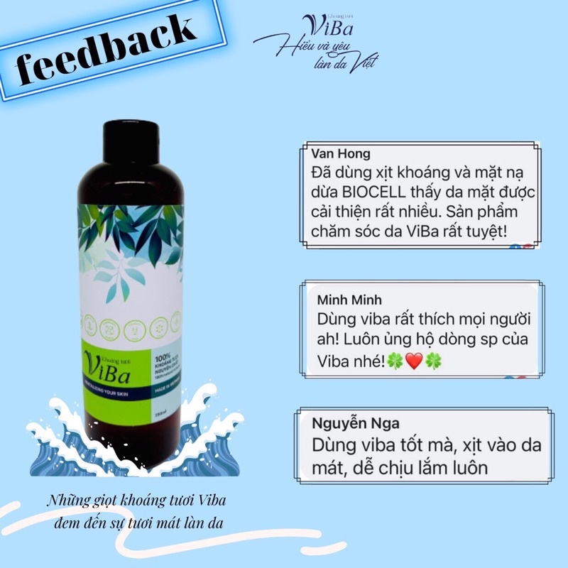 Khoáng tươi ViBa, cấp ẩm, cân bằng PH, làm sạch da.