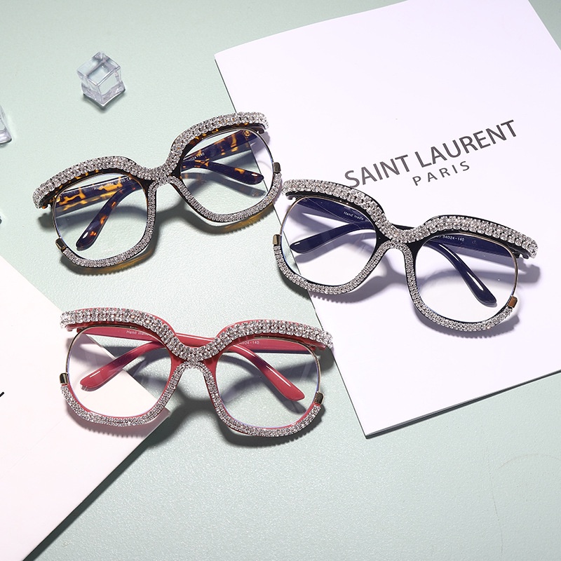 Mắt Kính Gọng Tròn Đính Đá Phong Cách Thời Trang Phương Tây