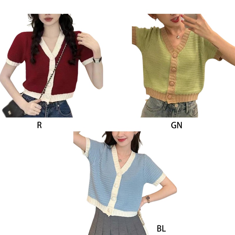 Áo Khoác Cardigan Ngắn Tay Cổ Chữ V Cài Nút Thời Trang Mùa Hè Cho Nữ