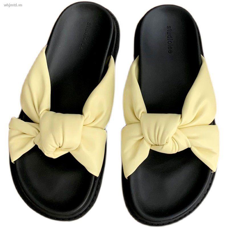 Dép Quai Ngang Đính Nơ Đế Dày Thời Trang Hè Trẻ Trung Cho Nữ