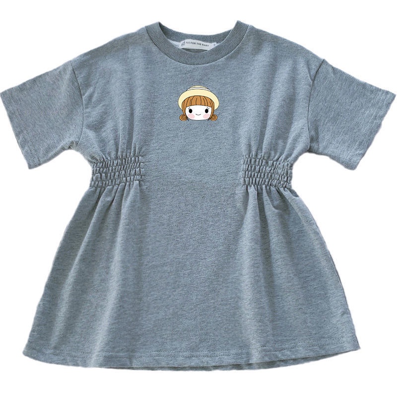 Đầm Thun Dài Vừa Vặn Tay Ngắn Thoải Mái Phong Cách Hàn Quốc Cho Bé Gái