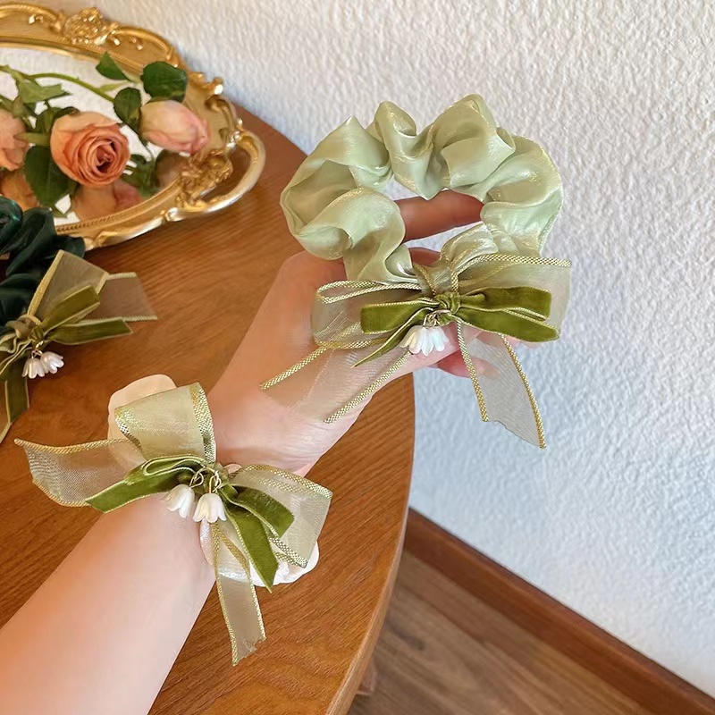 Dây Cột Tóc Cao Su Lụa Đính Nơ Và Hoa Thời Trang Thanh Lịch Cho Nữ