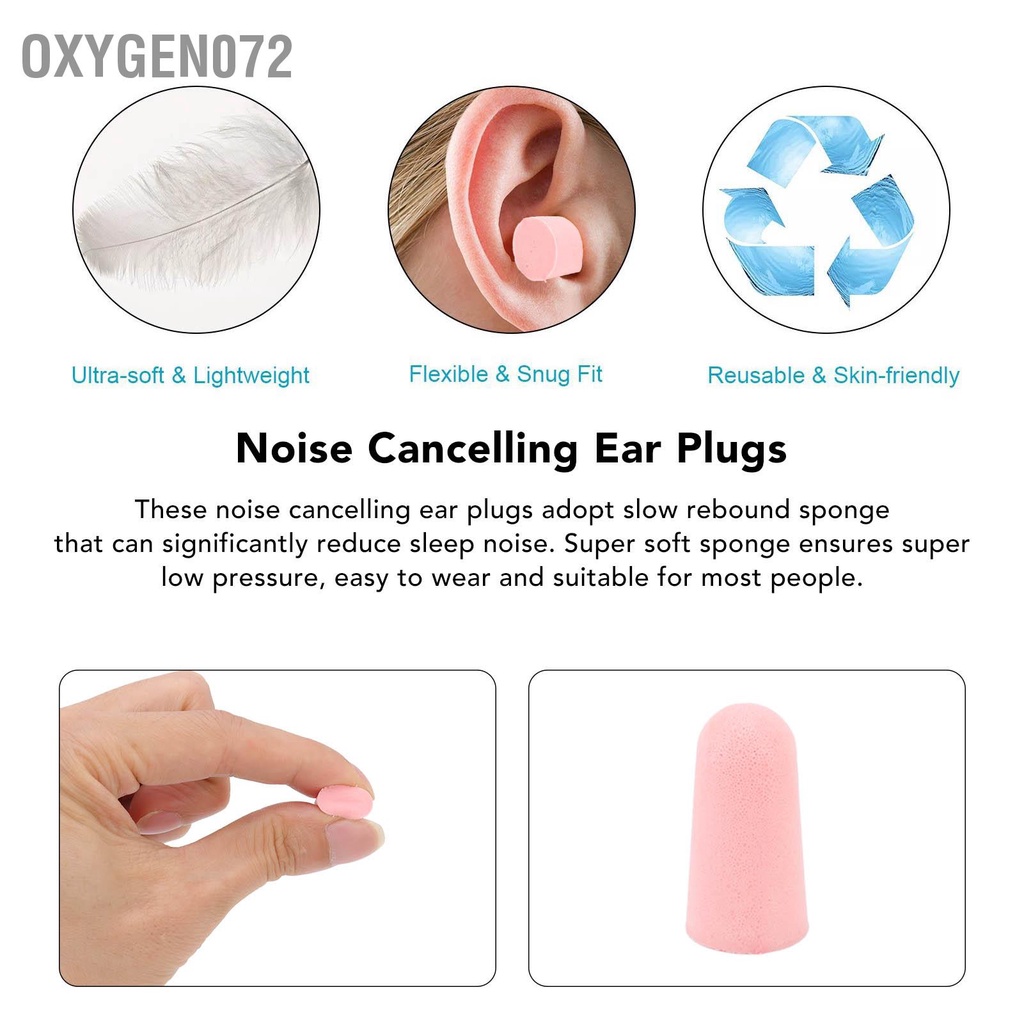 Oxygen072 30 cái Bịt tai khi ngủ chống ồn Siêu mềm Bọt biển phục hồi chậm Tiếng Nút bịt cho giấc học tập làm việc