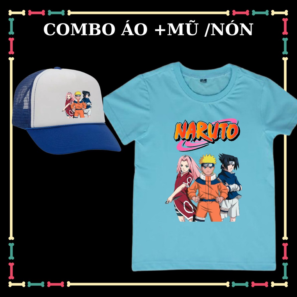 Combo Mũ/nón - Áo thun Naruto trẻ em tay ngắn đủ size áo